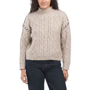 GREIGE Cable Knit Whip Stitch Tweed Long Sleeve Tan Pullover Sweater L NWT